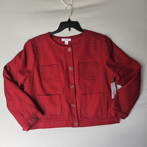 Liz Claiborne Vibrant Red Textured Button Jacket - Picture 2 of 16
